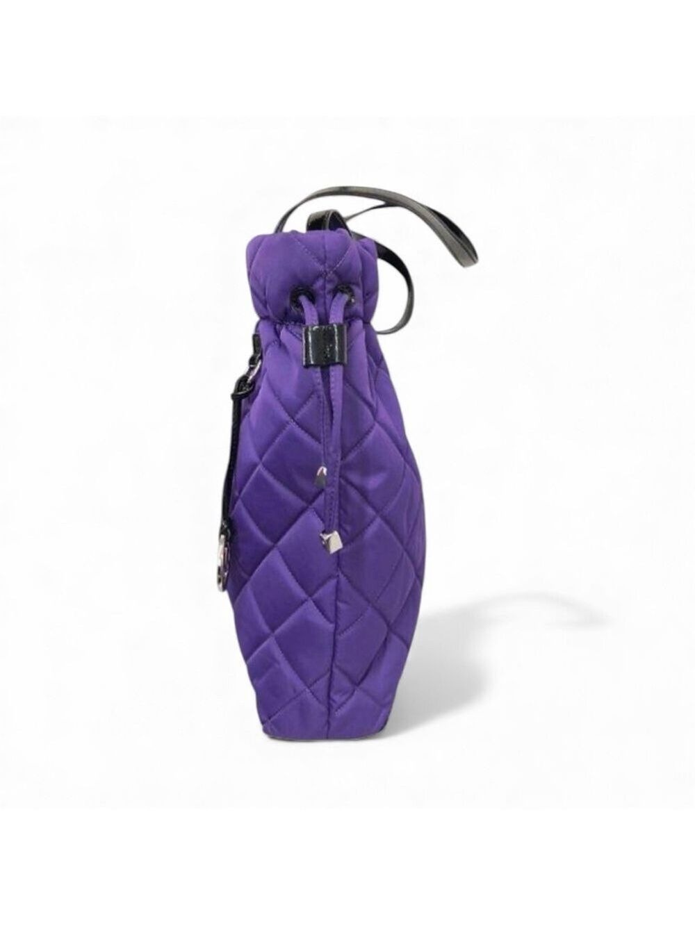 Michael Michael Kors Quilted Nylon Tote Purple Black Patent Leather Handles EUC - Picture 4 of 10